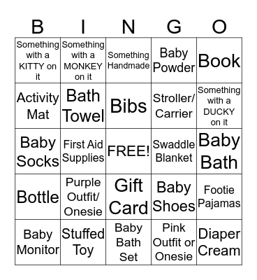 Katie's Baby Shower Bingo Card