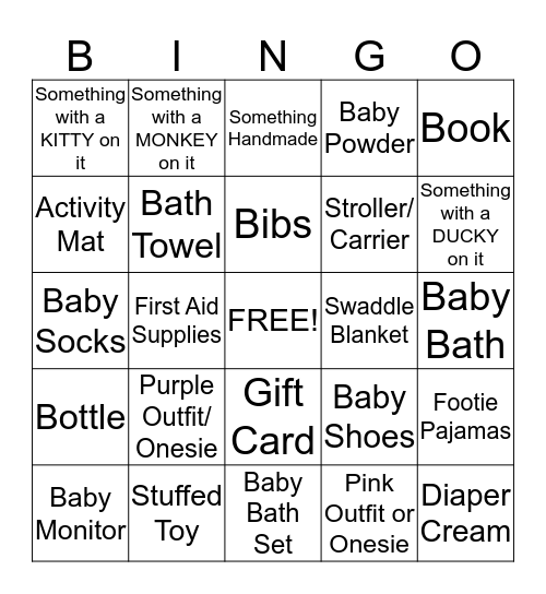 Katie's Baby Shower Bingo Card