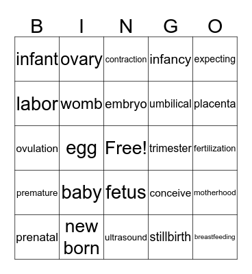 PREGNANCY Bingo Card