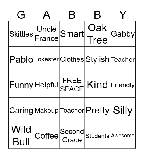 We Love Miss G! Bingo Card