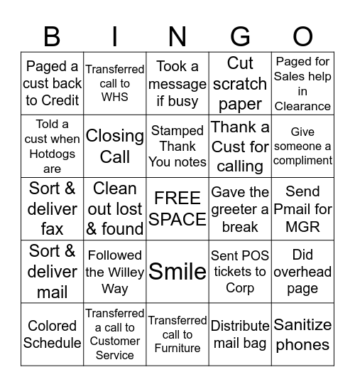 Hammer's Operator Bingo Yo! Bingo Card