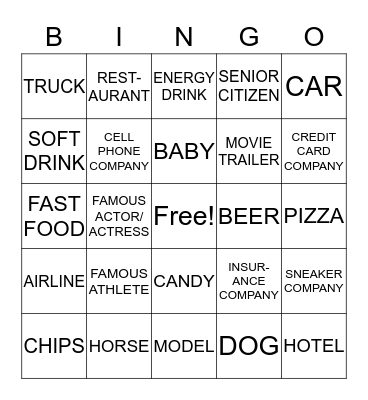 Super Bowl Bingo Card