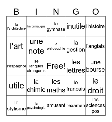 Les cours Bingo Card