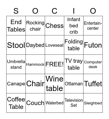 Furniture Bingo Card