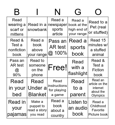Reading Bingo Card