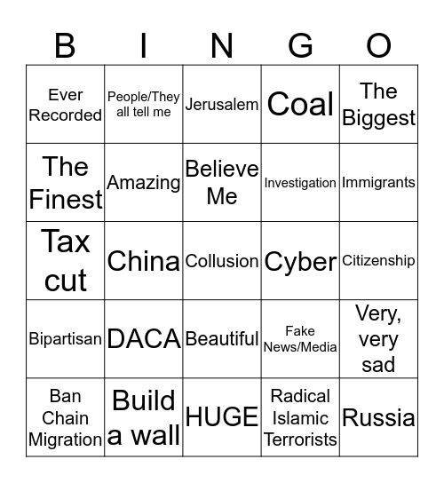 State of the Uniom Bingo Card