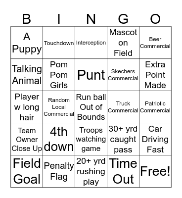 Super Bowl Bingo Card