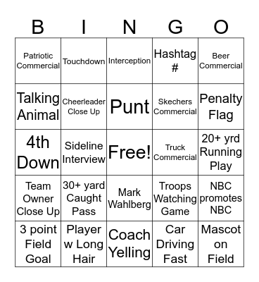 Super Bowl Bingo Card