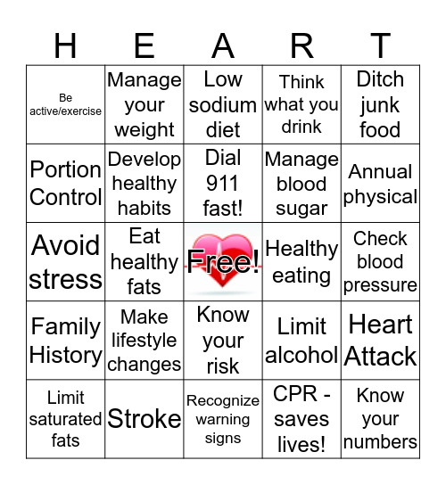 GO RED - HEART HEALTH BINGO Card