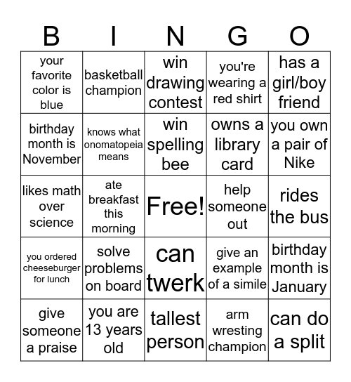Untitled Bingo Card
