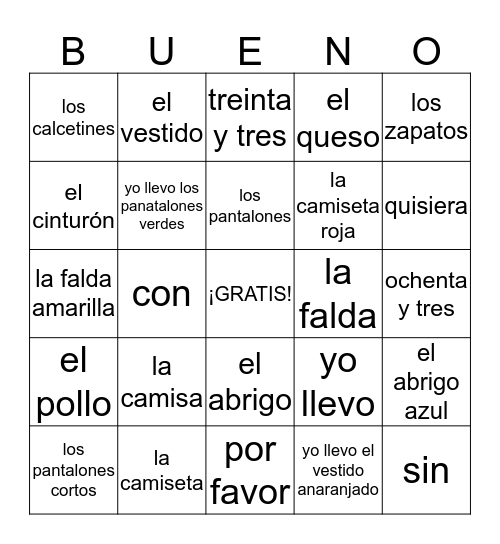 2nd ropa Bingo Card