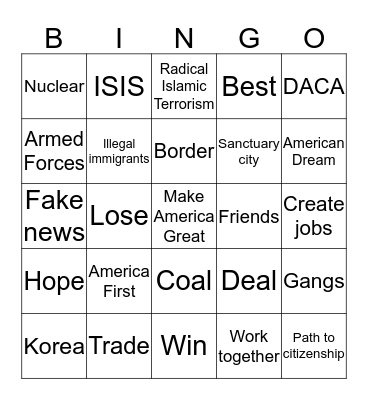 State of the Union Bingo Card