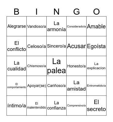 Vocabulary 4 Bingo Card