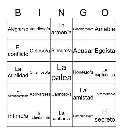 Vocabulary 4 Bingo Card