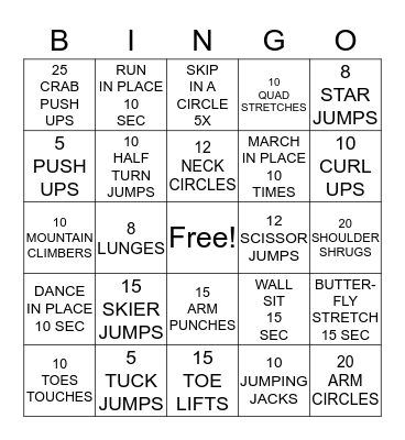 FITNESS Bingo Card