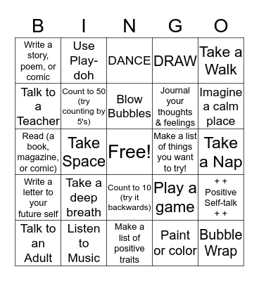 Coping Skills Bingo Card