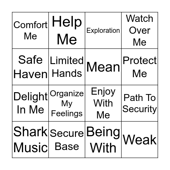 Circle Of Security Bingo Card