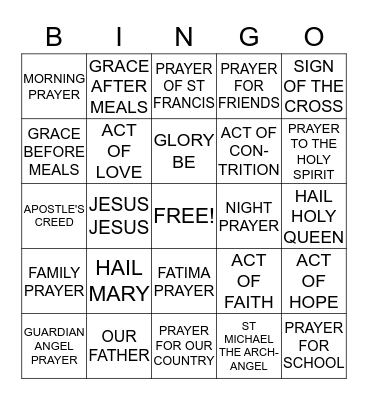 CATHOLIC BINGO Card