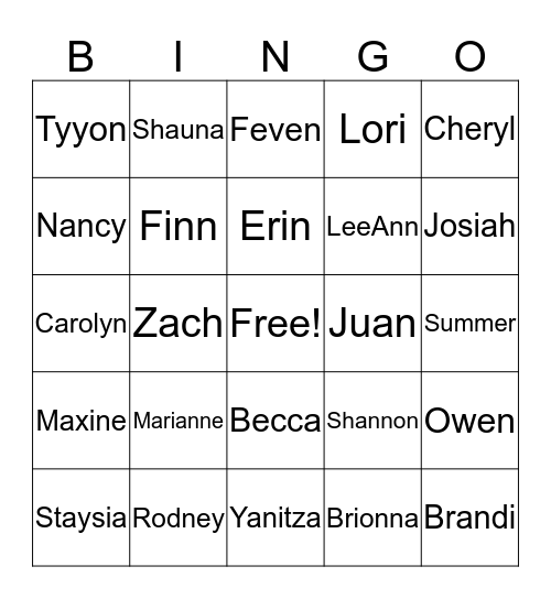 Untitled Bingo Card