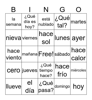 Tiempo/Días Bingo Card