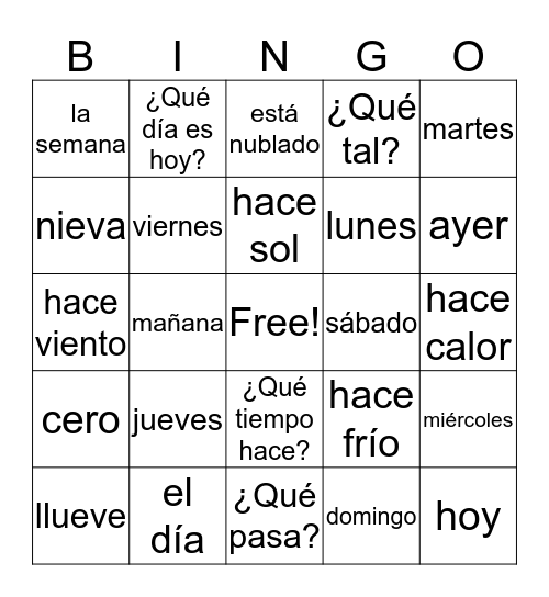 Tiempo/Días Bingo Card