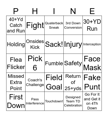 SUPERBOWL LII Bingo Card