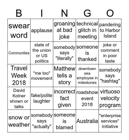 January Staff Meeting Bingo Card