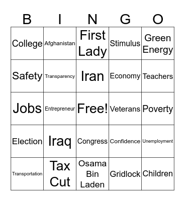 State of the Union Bingo : Barack Obama  Bingo Card