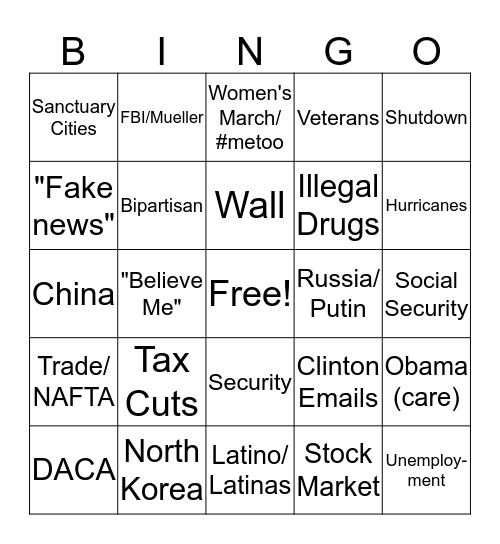 State of the Union Bingo Card