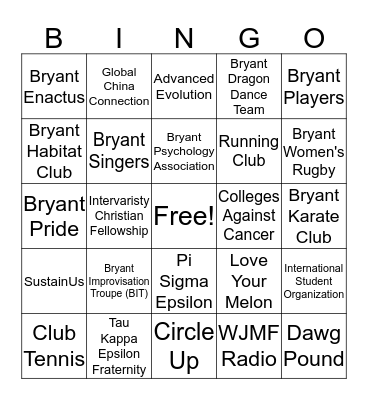Student Organization Bingo! Bingo Card