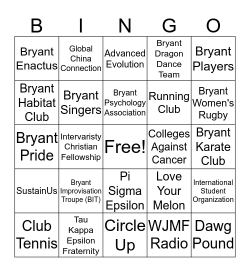 Student Organization Bingo! Bingo Card
