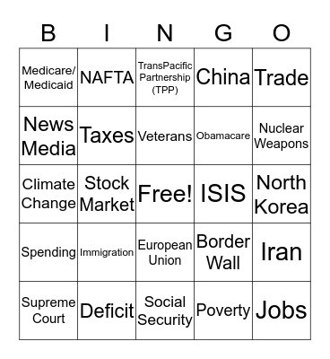 State of the Union Bingo : Donald Trump Bingo Card