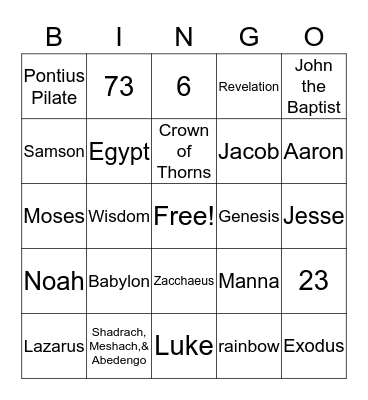 Bible Bingo Card