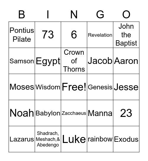 Bible Bingo Card