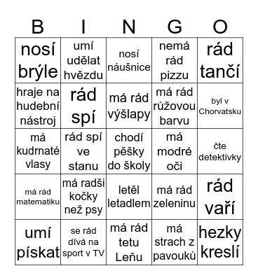 Najdi někoho,kdo... Bingo Card