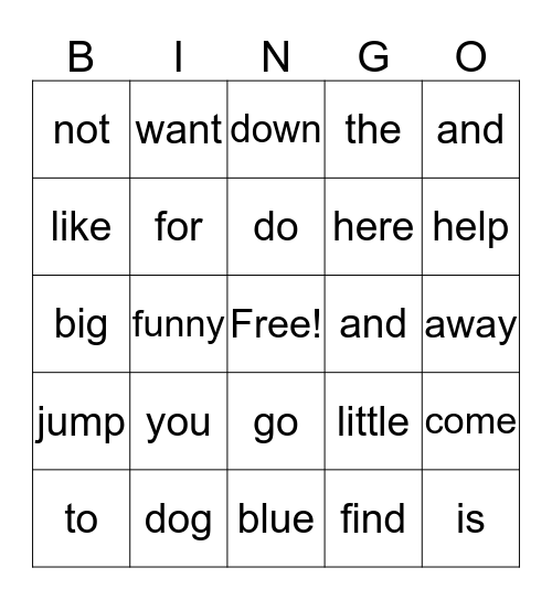 Vocabulary Words Bingo Card