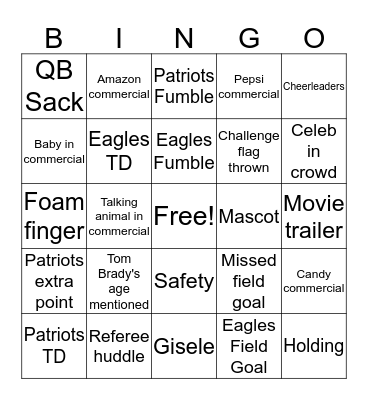 Superbowl Bingo 2018 Bingo Card