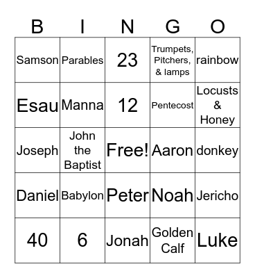 Bible Bingo Card