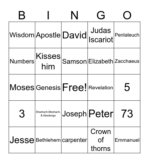 Bible Bingo Card