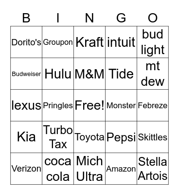 superbowl 2018 commercials Bingo Card