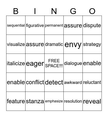 STAAR  Vocabulary Bingo Card