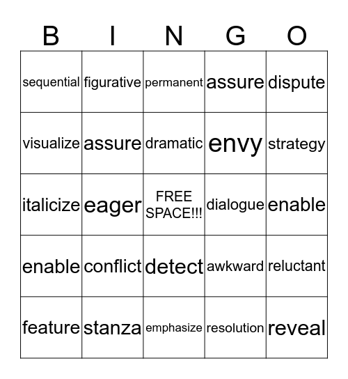 STAAR  Vocabulary Bingo Card