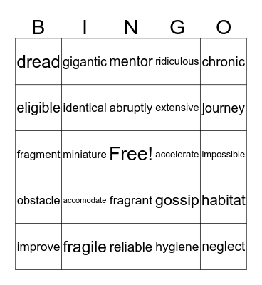 Untitled Bingo Card