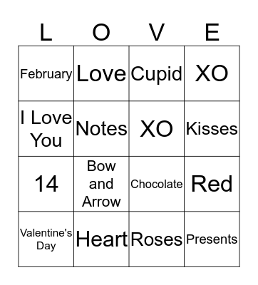 Valentine's Day Bingo Card