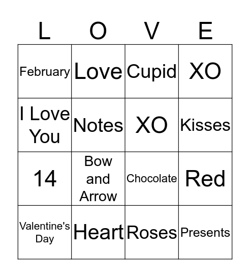 Valentine's Day Bingo Card