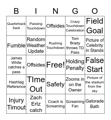 Parkwood Superbowl Bingo Card