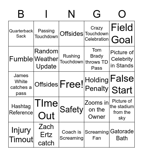 Parkwood Superbowl Bingo Card