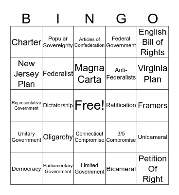 Unit 1 Vocabulary Bingo Card