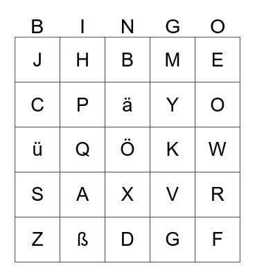 Das deutsche Alphabet Bingo Card