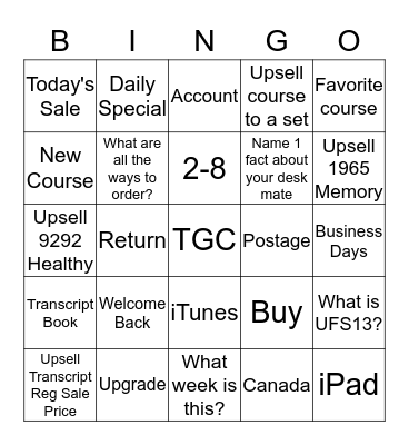 Words We Hear/Say in the TGC Call Center Bingo Card
